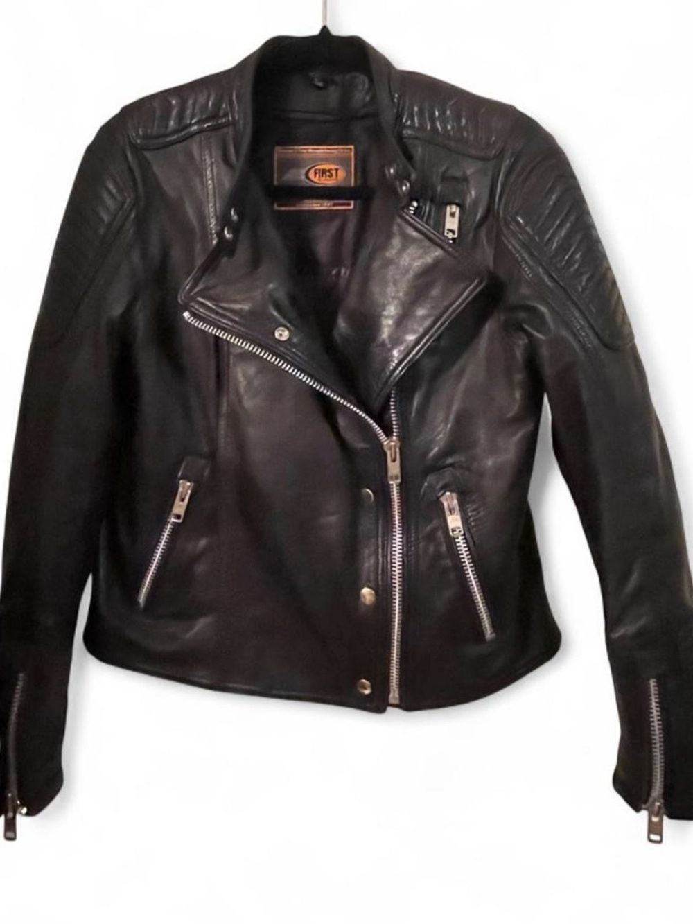 First Classics Black Leather "Warrior Princess" Moto / Biker Jacket Size Large